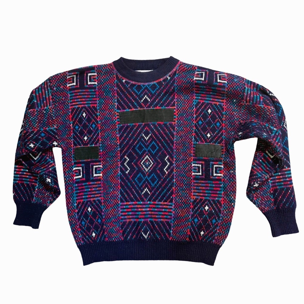 Vintage 80s 90s McGregor Sweater XL Geometric Coogi Style Retro Korea